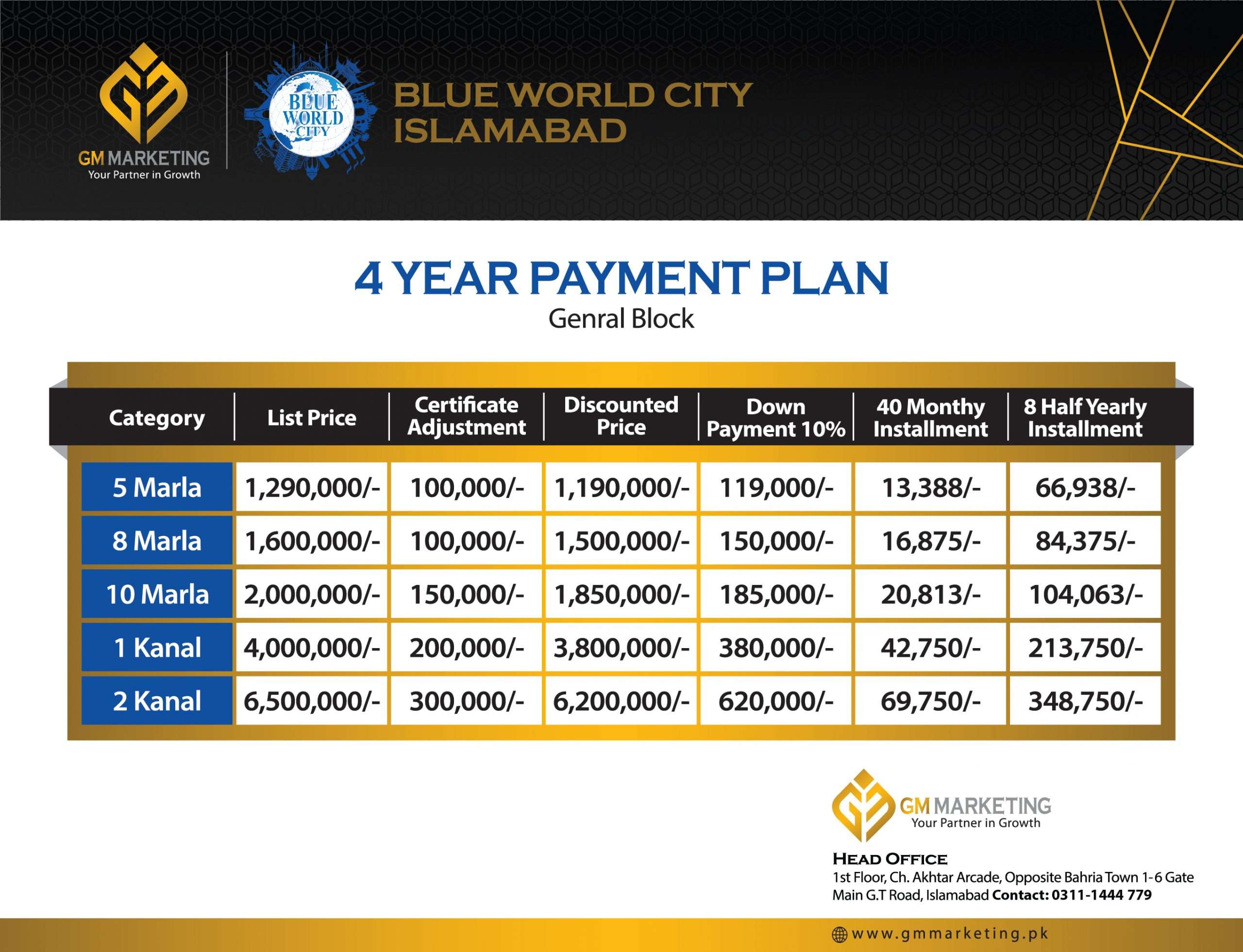Blue World City General Block Payment Plan_GM Marketing